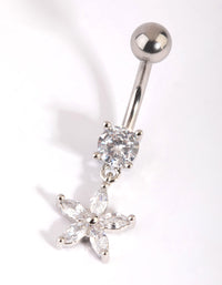 Surgical Steel Cubic Zirconia Flower Belly Bar - link has visual effect only