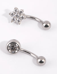 Surgical Steel Flower Diamante Belly Bar Set - link has visual effect only