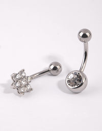 Surgical Steel Flower Diamante Belly Bar Set - link has visual effect only