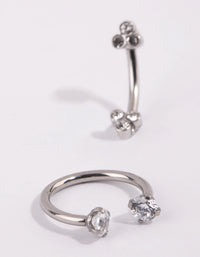 Surgical Steel Cubic Zirconia Horseshoe & Barbell Set - link has visual effect only