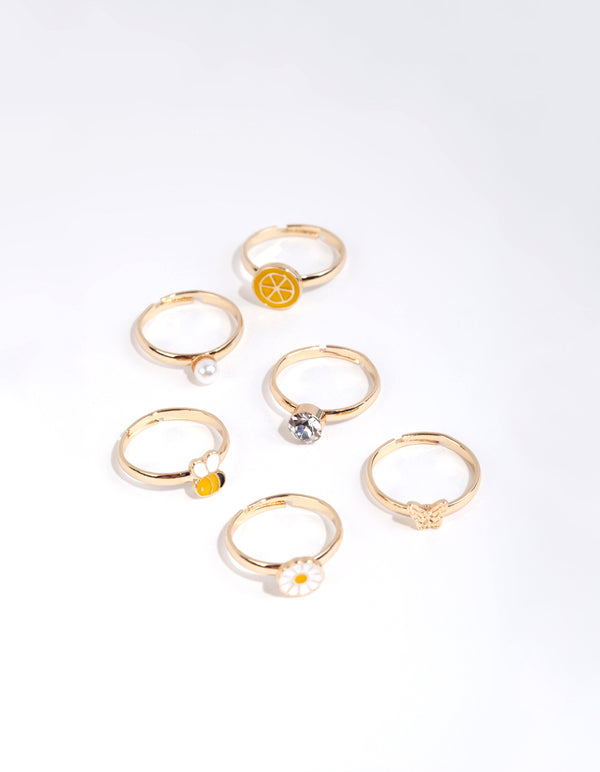 Kids Gold Lemon Bee Ring Pack