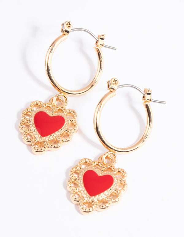 Gold Decadent Heart Huggie Hoop Earrings