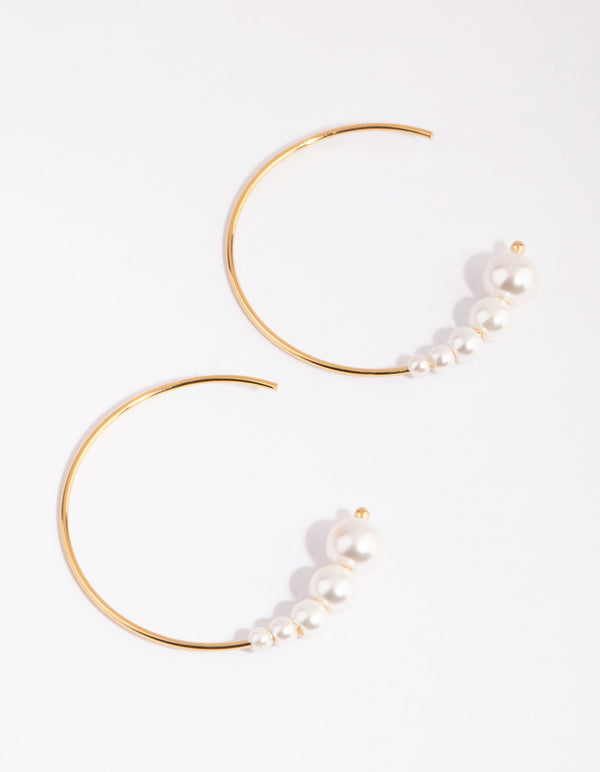 Gold Plated Sterling Silver Fine Pearl Hoop Earrings