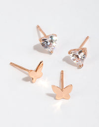 Rose Gold Plated Sterling Silver Butterfly Stud Set - link has visual effect only