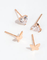 Rose Gold Plated Sterling Silver Butterfly Stud Set - link has visual effect only