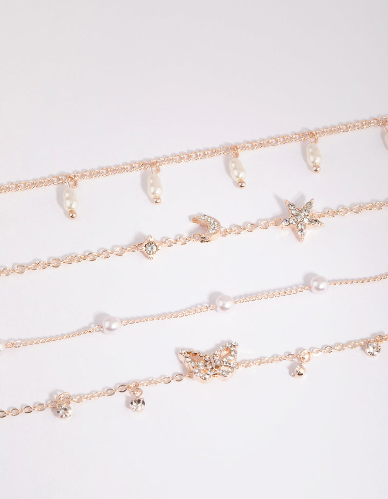 Rose Gold Butterfly Jingle Bracelet & Anklet Set