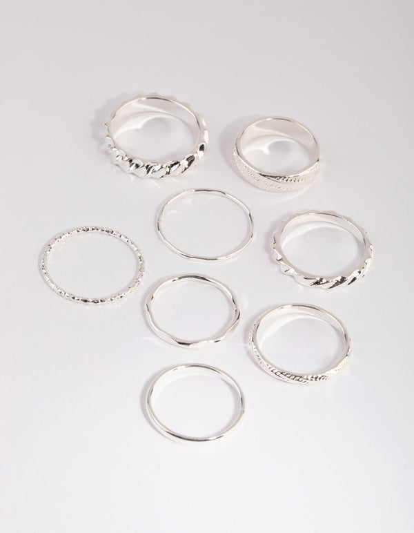 Silver Mixed Texture Ring Pack