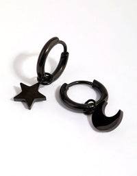 Matte Black Surgical Steel Celestial Huggie Earrings - link has visual effect only