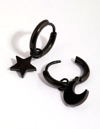 Matte Black Surgical Steel Celestial Huggie Earrings - link has visual effect only