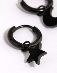 Matte Black Surgical Steel Celestial Huggie Earrings - link has visual effect only