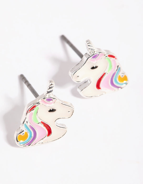 Silver Unicorn Stud Earrings