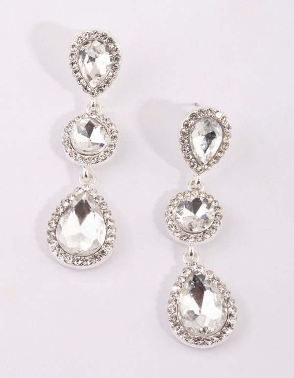 Silver Circular & Teardrop Diamante Earrings