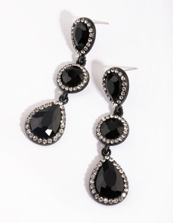 Matte Black Teardrop Diamante Earrings