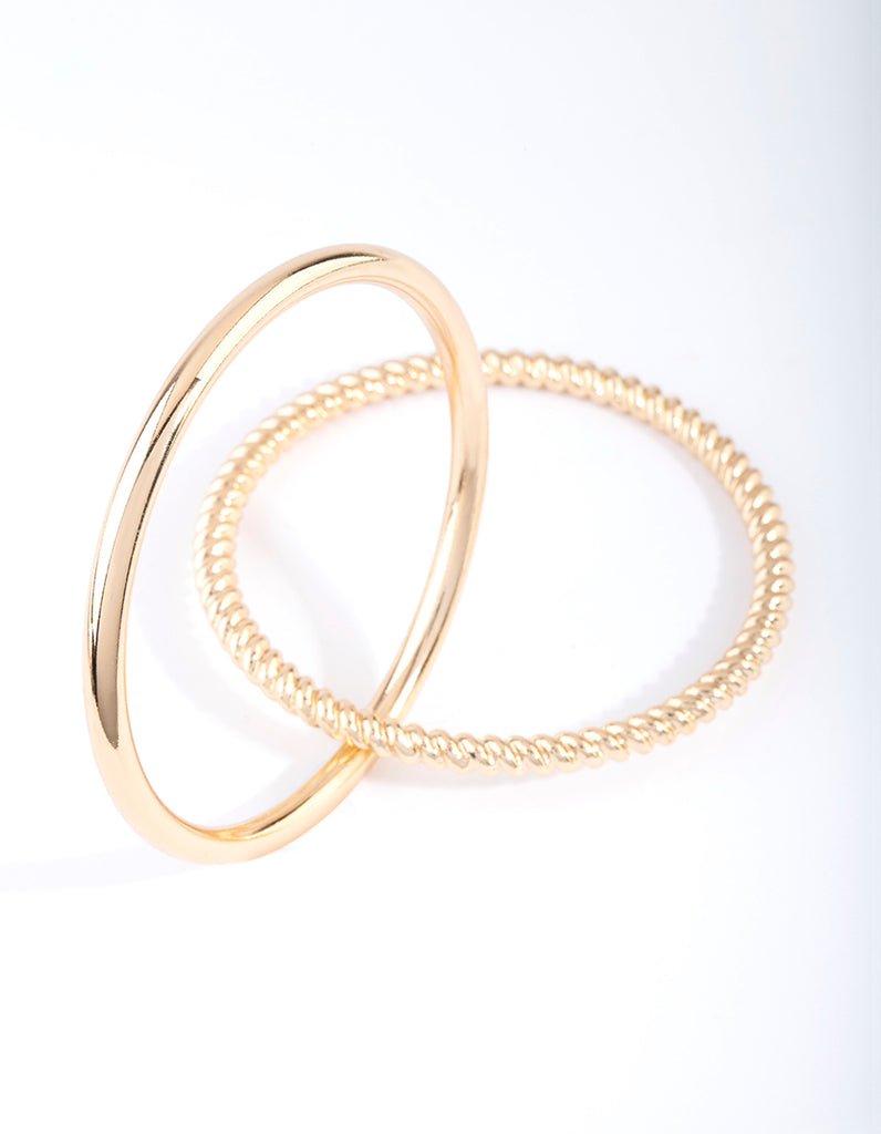 Gold Twisted & Plain Bangle Bracelet Set