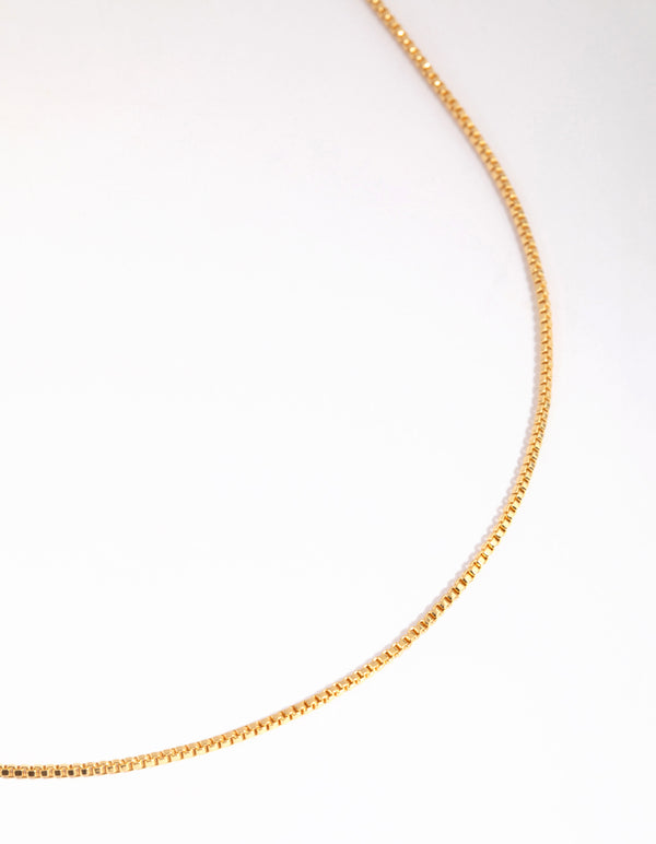 Gold Plated Long Box Chain Necklace