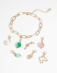 Gold Semi-Precious Charm Bracelet Set - link has visual effect only