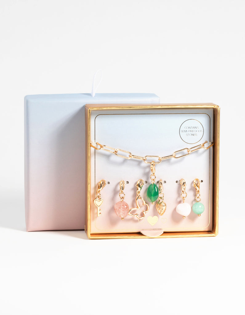 Gold Semi-Precious Charm Bracelet Set