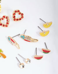 Gold Summer Fruit Stud Earring 8-Pack - link has visual effect only