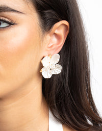 Gold Large Pearlised Flower Earrings - link has visual effect only