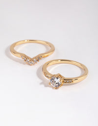 Gold Plated Engagement Style Ring Set with Cubic Zirconia - link has visual effect only