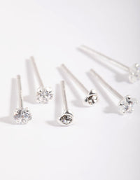 Sterling Silver Diamante Stud Earring Pack - link has visual effect only