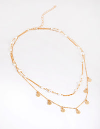 Gold Plated Disc Necklace with Freshwater Pearl - link has visual effect only