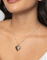 Gold Plated Heart Locket Necklace with Cubic Zirconia - link has visual effect only