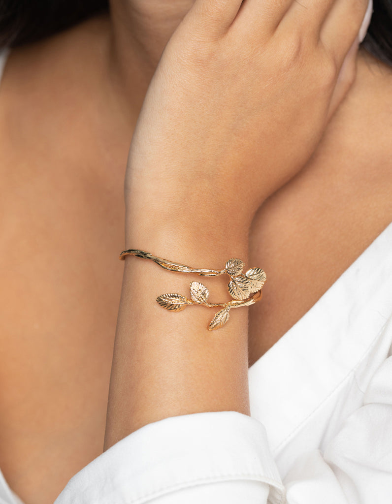 Gold Plated Leaf Cuff Bracelet