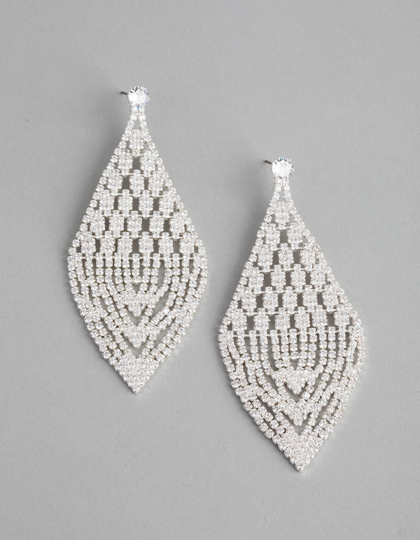 Silver Cubic Zirconia Tetris Chandelier Earrings