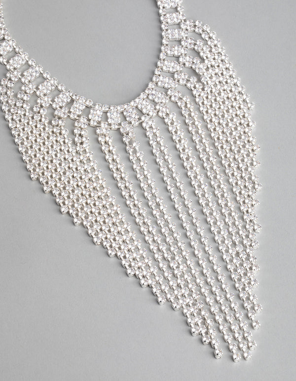 Silver Cubic Zirconia Short Curtain Choker