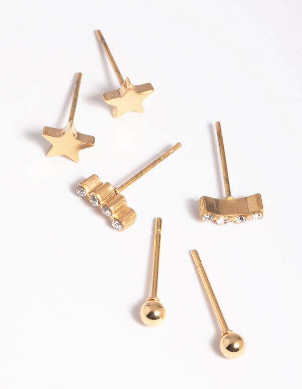 Gold Plated Surgical Steel Star Stud Earring Pack