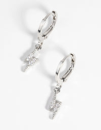 Rhodium Bolt Huggie Hoop Earrings - link has visual effect only