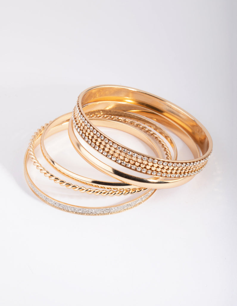 Gold Glitter & Diamante Bangle 5-Pack