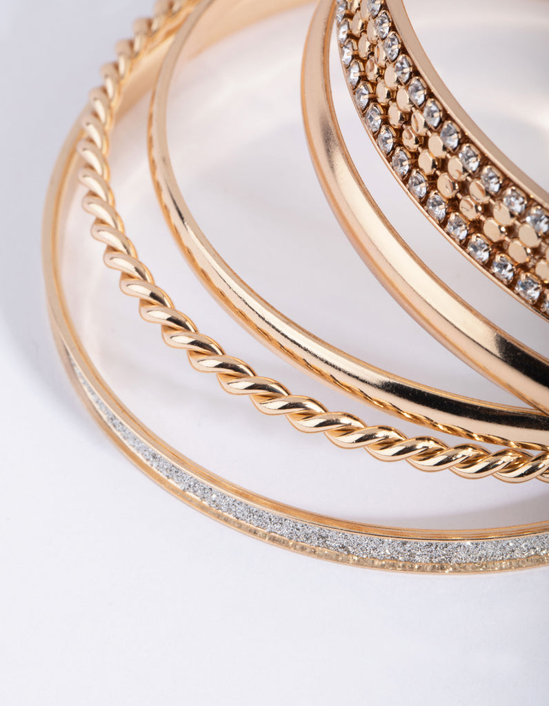 Gold Glitter & Diamante Bangle 5-Pack