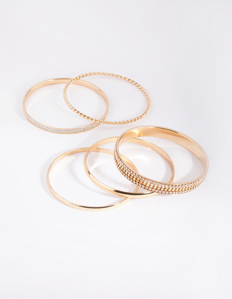 Gold Glitter & Diamante Bangle 5-Pack