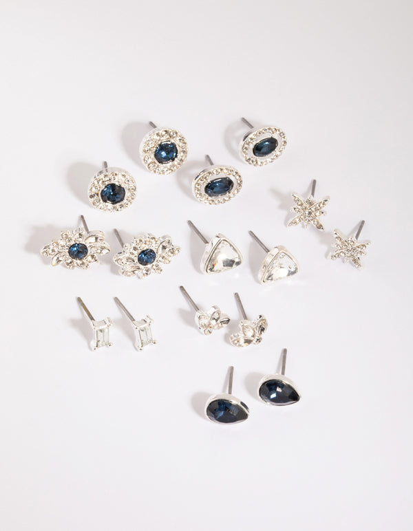 Royal Blue Diamante Ring & Earring 8-Pack