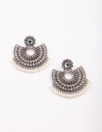 Antique Silver Pearl Bead Chandbali Earrings - link has visual effect only