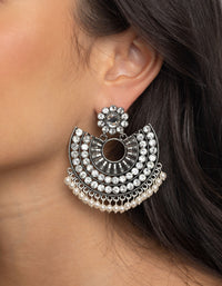 Antique Silver Pearl Bead Chandbali Earrings - link has visual effect only