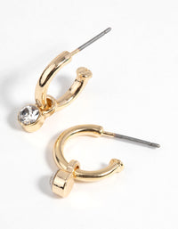 Gold Diamante Charm Huggie Hoop Earrings - link has visual effect only