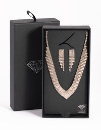 Rose Gold Diamond Simulant Necklace & Earrings Set - link has visual effect only