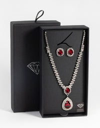 Ruby Diamond Simulant Necklace & Earrings Set - link has visual effect only