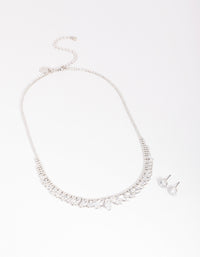 Rhodium Diamond Simulant Marquise Necklace & Earrings Set - link has visual effect only