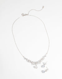 Silver Diamond Simulant Navette Necklace & Earrings Set - link has visual effect only