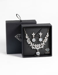 Silver Diamond Simulant Navette Necklace & Earrings Set - link has visual effect only