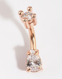 Rose Gold Plated Titanium Pear Diamante Belly Bar - link has visual effect only