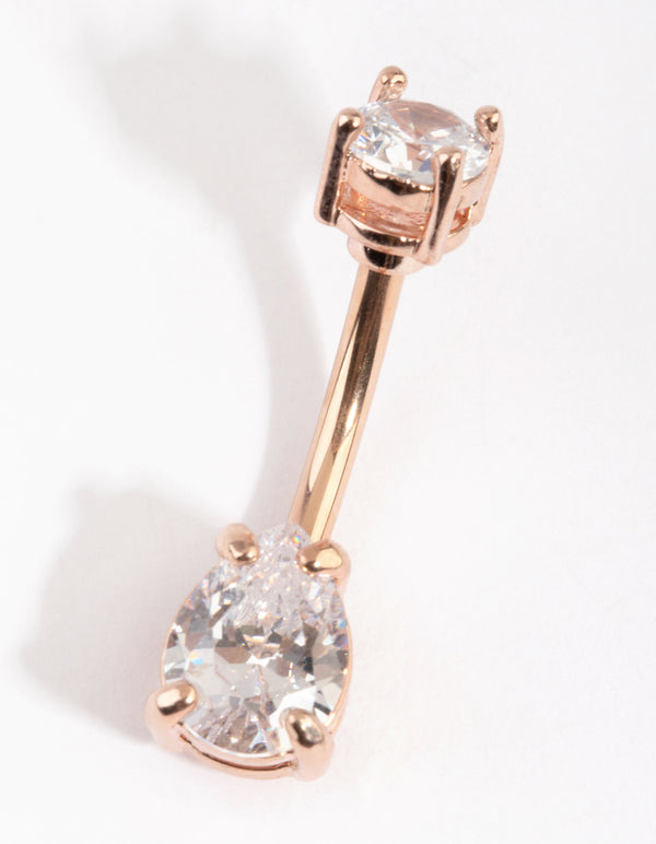 Rose Gold Plated Pear Diamante Medium Belly Bar