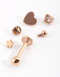 Rose Gold Plated Titanium Heart & Star Flat Back 6-Pack - link has visual effect only