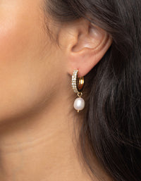 Gold Plated Huggie Hoop Earrings with Freshwater Pearls - link has visual effect only