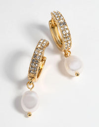 Gold Plated Huggie Hoop Earrings with Freshwater Pearls - link has visual effect only