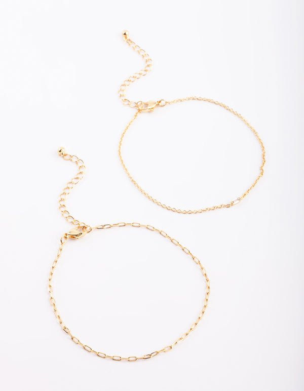 Gold Plated Fine Chain Anklet Set